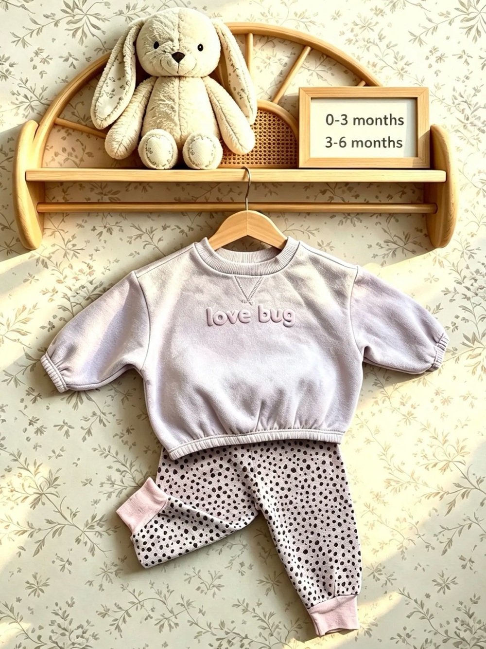 Cloud Island "Love Bug" 2-Piece Outfit – Lavender Sweatshirt & Polka Dot Joggers